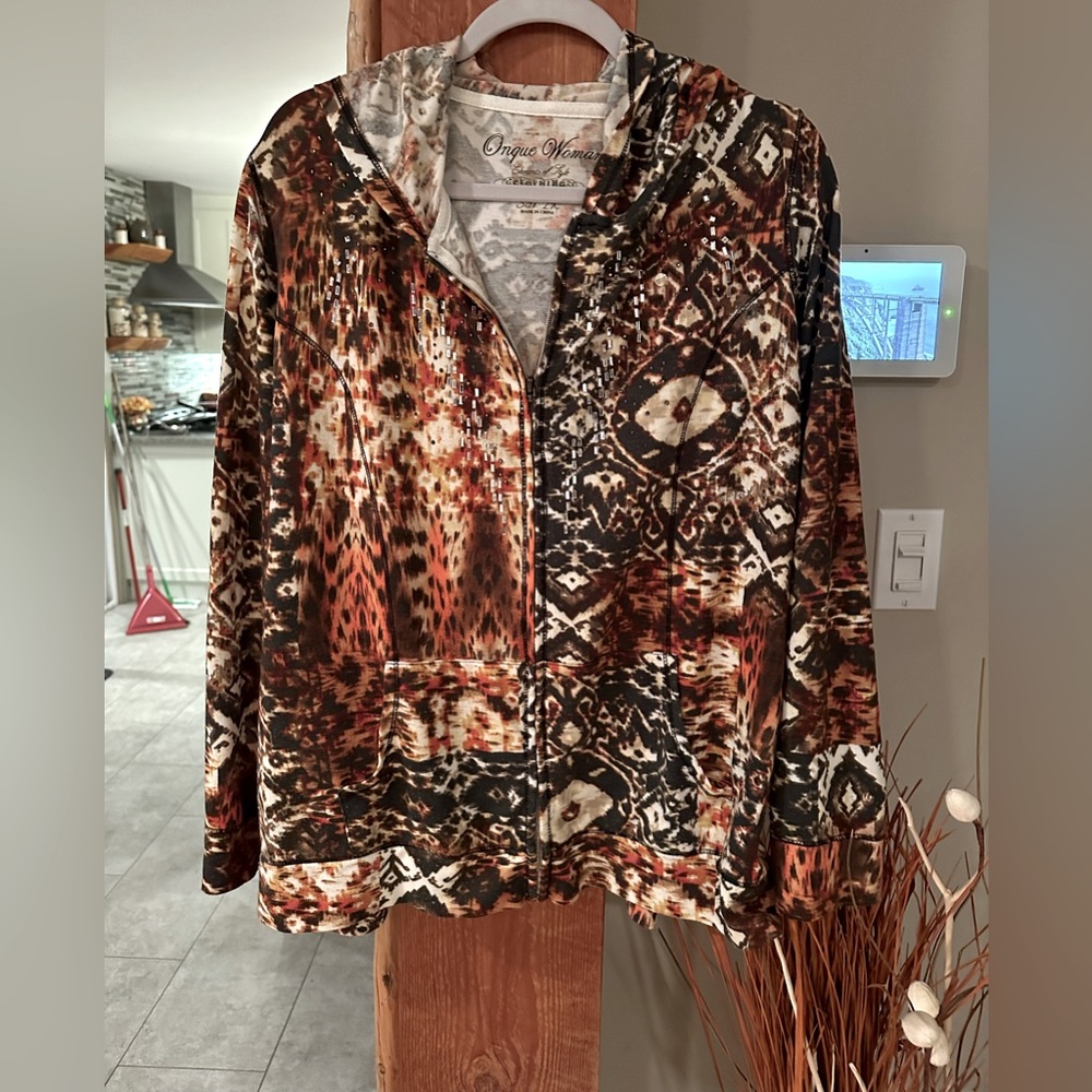 Onque Woman Hooded zip Up Sweater 2X